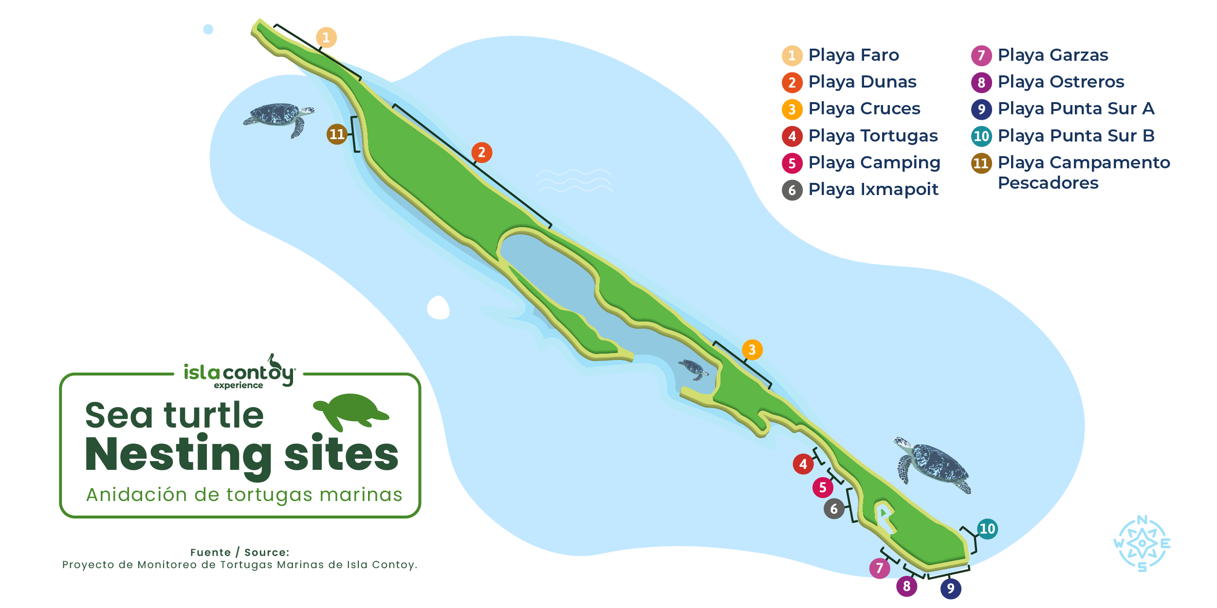 Mapa de anidación de tortugas marinas en Isla Contoy